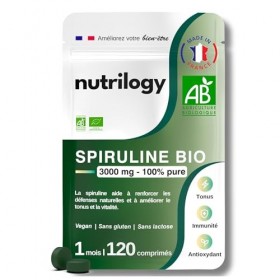 Spiruline Bio 3000mg 100% Pure & sans métaux lourds | Immunité, Tonus & Antioxydant | 1 mois - 120 comprimés | Riche en Fer &