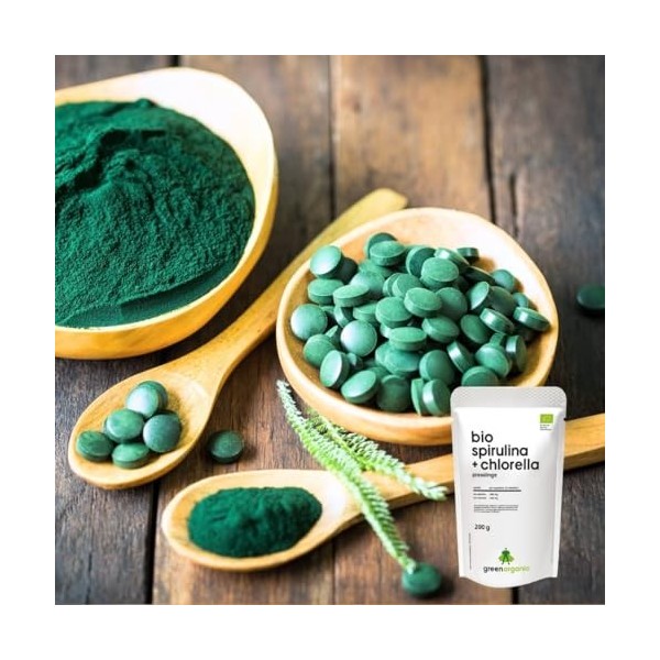 Spiruline bio + Chlorelle – 400 comprimés 200 g – 500 mg par comprimé – Plantensis et algues Vulgaris – Hautement dosés – Pre