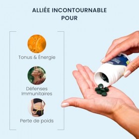 Spiruline Bio Française - 25% Phycocyanine - 500 mg / 200 comprimés - Superaliment riche en protéines végétales - Séchage à f...