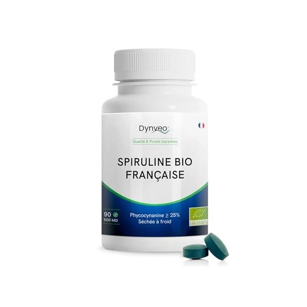 Spiruline Bio Française - 25% Phycocyanine - 500 mg / 200 comprimés - Superaliment riche en protéines végétales - Séchage à f...