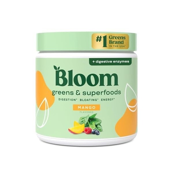 Bloom Superfood Powder Women - mangue - Avec probiotiques, enzymes, spiruline, chlorella - Favorise la santé intestinale, la ...