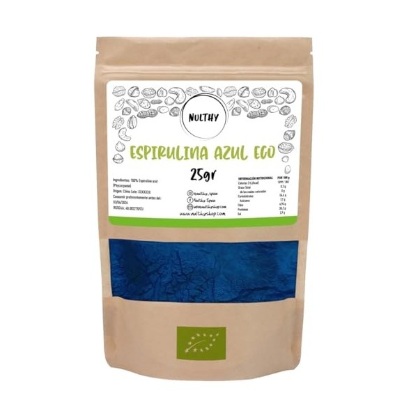 NULTHY – Spiruline Bleue en Poudre 25g | Pure et Naturelle, Superaliment Riche en Protéines, Antioxydants & Vitamines | Idéal