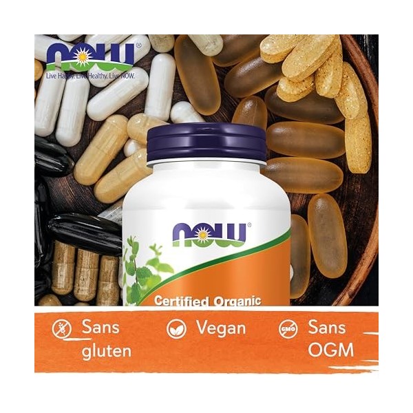 Now Foods, Certified Organic Spirulina Spiruline Certifiée Biologique , 500mg, 500 Comprimés végétaliens, Testé en Laboratoi