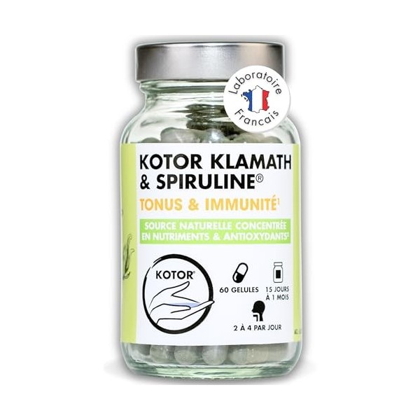 KOTOR SPIRULINE & KLAMATH 1400mg | Phycocyanine 120mg | Tonus, Immunité et Récupération | Duo de Super Aliment | Riche en nut