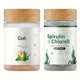 Kit Combinaison Intestinale Spiruline Chlorelle Bio, contenant des probiotiques, adapté à lentretien intestinal quotidien de