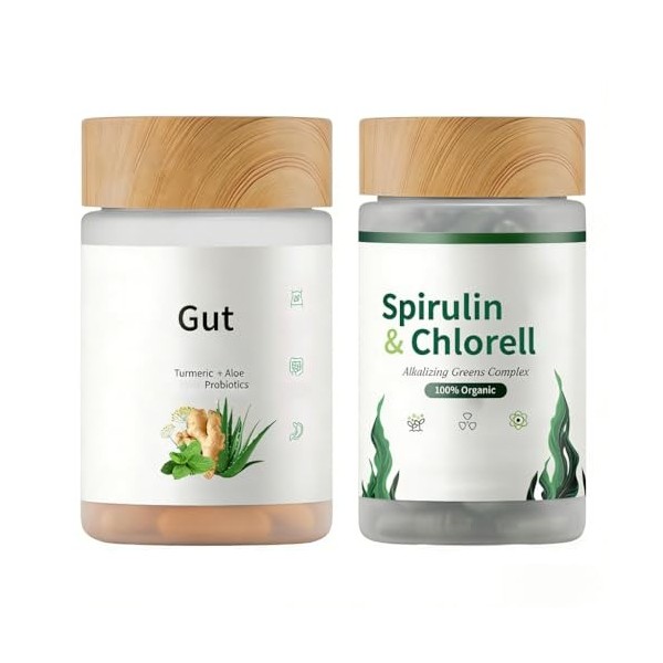 Kit Combinaison Intestinale Spiruline Chlorelle Bio, contenant des probiotiques, adapté à lentretien intestinal quotidien de