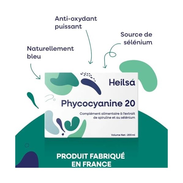 PHYCOCYANINE 20 à lextrait de spiruline et sélénium 20 ampoules de 10ml Heilsa