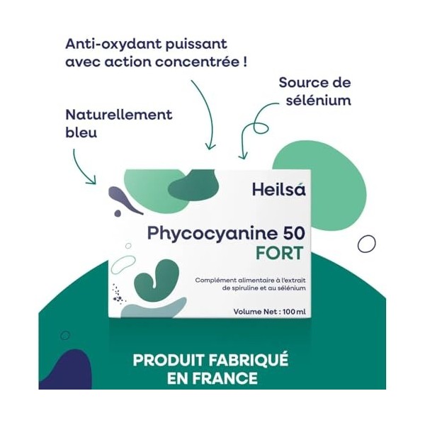 PHYCOCYANINE 50 Fort à lextrait de spiruline et au sélénium 10 ampoules de 10 ml Heilsa