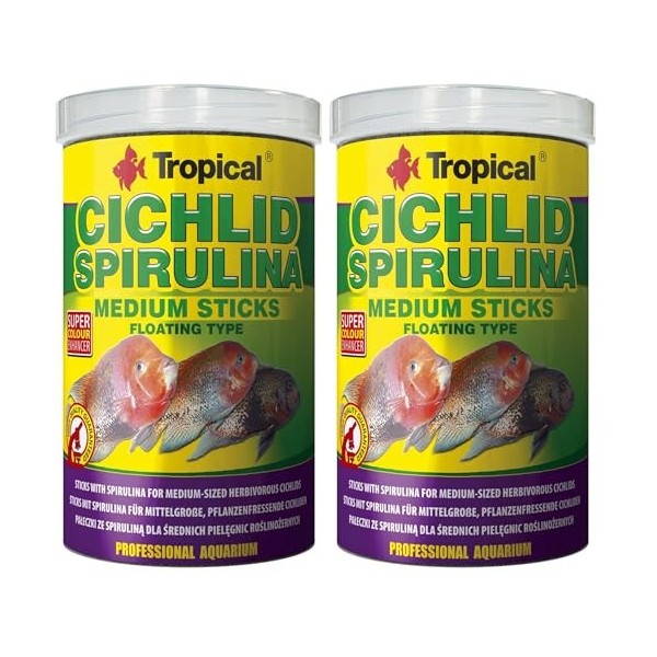 Tropical Cichlid SPIRULINA Medium Sticks 1000ml / 360g - Bâtonnets avec spiruline pour cichlidés herbivores de Taille Moyenne...