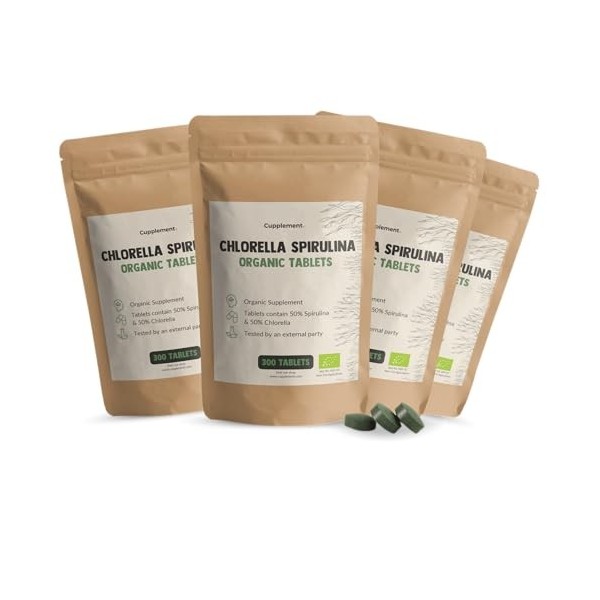 Cupplement Spiruline Chlorelle Comprimés 500 mg Combideal Bio 4 x 300 Comprimés - Algues - Énergie & Détox