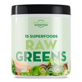 Raw Greens – Poudre Super Greens 250g - 50 Portions - Mélange de 15 Superaliments Verts - Spiruline, Thé Vert, Chlorelle - Ve