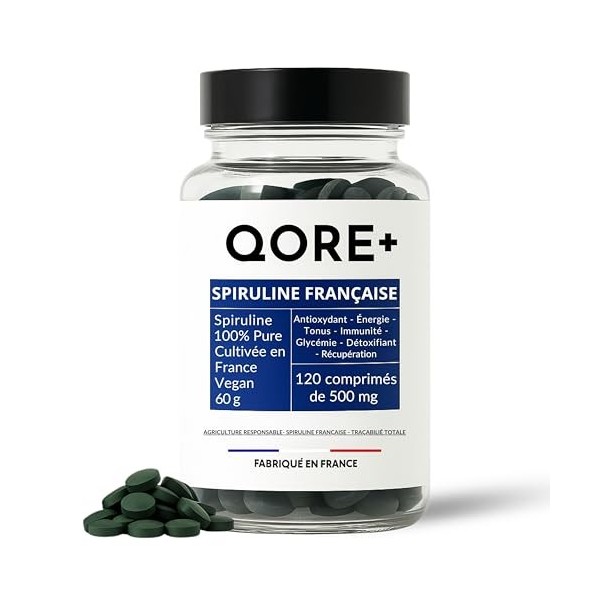 Spiruline Française en Comprimés 60g – Vitalité, Immunité, Fer, Protéines – 20% Phycocyanine – Énergie Naturelle – Séchage à 