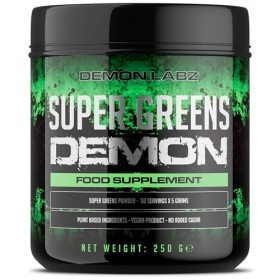 Super Greens Demon – Poudre Superfood Végétalienne 250g, 50 Portions – Mélange Spiruline, Chlorelle, Kale, Épinards – Sans Ad