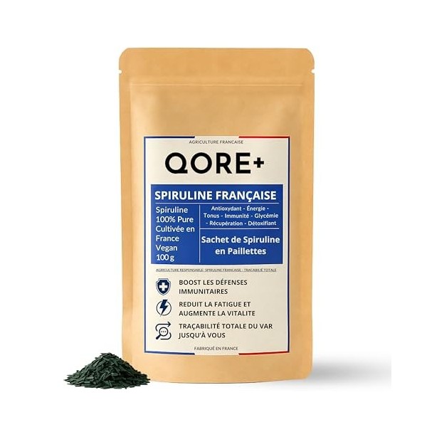 Spiruline Française en Paillettes Brutes 100 g – Haute teneur phycocyanine +20% – Séchée à Basse Température – Riche en Proté