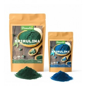 Biomatea Lot de poudre dalgues | 30 g de spiruline bleue + 100 g de spiruline verte | Super aliment phycocyanine soluble dan