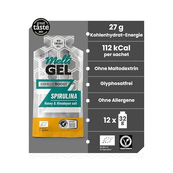 MelliGel Spirulina Gel Sport Miel Bio 32g Boîte de 12