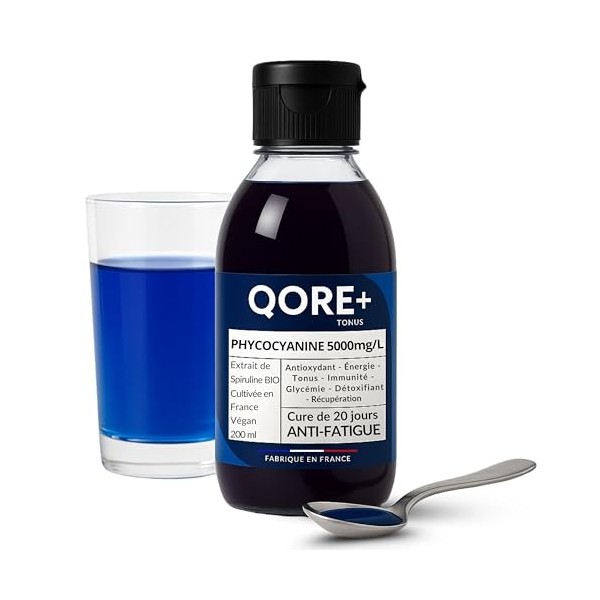 Phycocyanine Liquide 5000 mg/L QORE+ – Spiruline Bleue Française Concentrée Cultivée et Transformée en Provence – Cure Anti-F