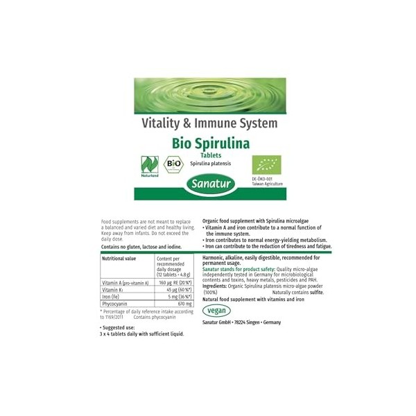 Sanatur Spiruline Bio - 100 comprimés - 40 g 1 