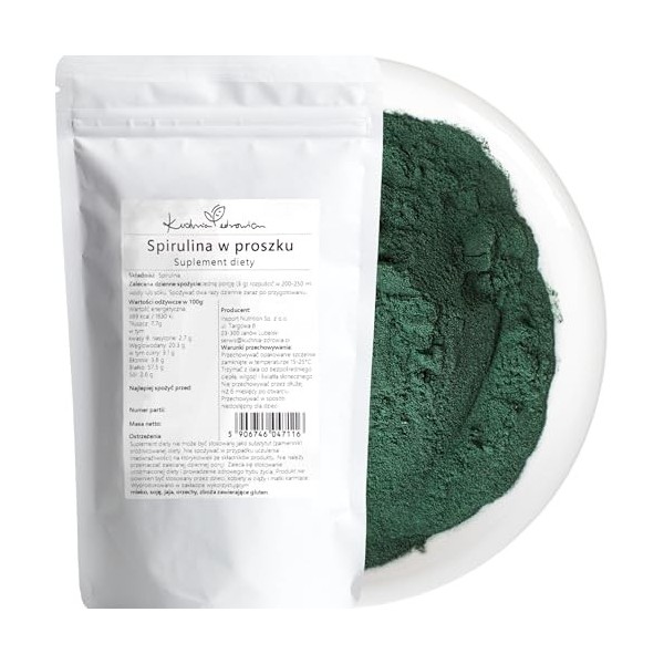 Spiruline en poudre naturelle | Super-aliment riche en protéines pour énergie et immunité 250 Grammes – KUCHNIA ZDROWIA