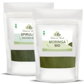 Herbes du Monde - Duo Sportif BIO - Spiruline BIO et Moringa BIO - Poudre Alimentaire Organic - Riche en Protéine pour faire 