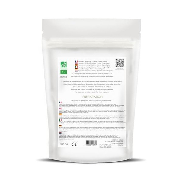 Herbes du Monde - Duo Sportif BIO - Spiruline BIO et Moringa BIO - Poudre Alimentaire Organic - Riche en Protéine pour faire 