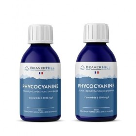 Pack x 2 Phycocyanine 6000mg/l | 2 Flacons en verre de 200 ml | BEAVERHILL | Issue de spiruline fraîche | Antioxydant - Vital...