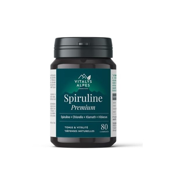 Spiruline Premium - 80 comprimés - Une association unique d’algues pour rester en forme - Spiruline + Klamath + Chlorella + I