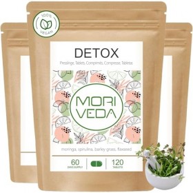 MoriVeda® - Moringa Detox 900mg Tabs - 360 ou 120 - moringa, herbe dorge, graines de lin et spiruline pour la désintoxicatio