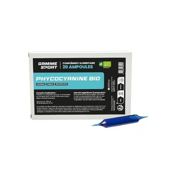 Laboratoire Beauchamp - Complément alimentaire PHYCOCYANINE SPORT BIO - 20 ampoules - Gamme sport - Extrait de Spiruline - Pr