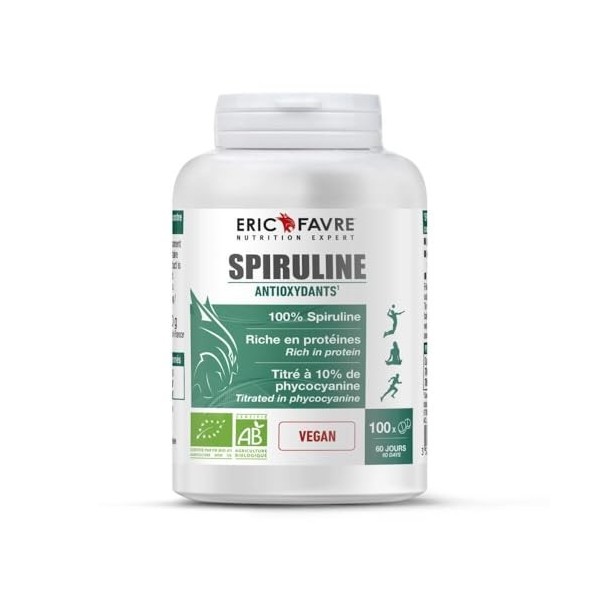 SPIRULINE BIO VEGAN titrée en Phycocyanine, Chlorophylle, Caroténoïdes, 60% Protéines, Riche en Nutriments, Antioxydants - 10