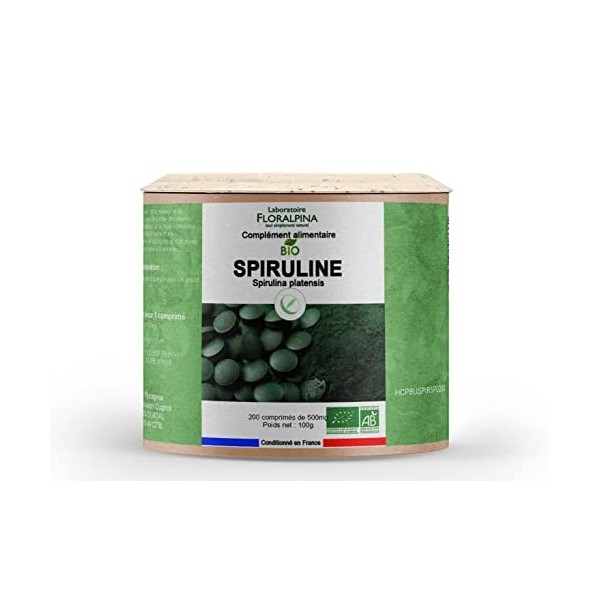 Spiruline BIO comprimés 500mg - lutter contre les fatigues passagères - excellente source de fer 200 comprimés 
