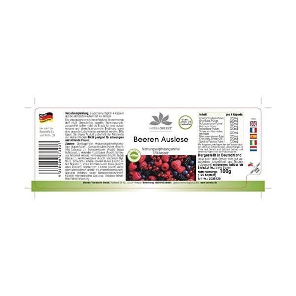 Mix de Baies - avec concorde, mures, sureau, framboise, myrtille, cassis, groseille rouge, canneberge et spiruline - 120 gélu