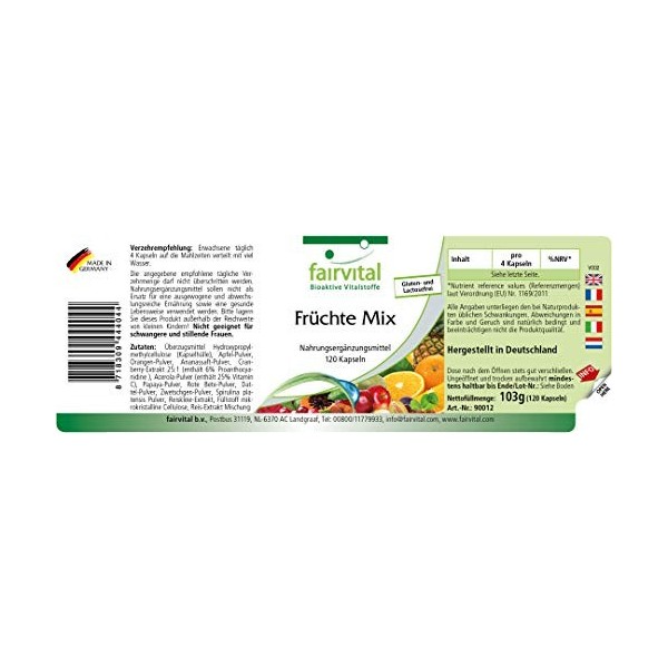 Fairvital | Fruit Mix VEGAN - Fortement dosé - 120 capsules - poudre de fruit naturel