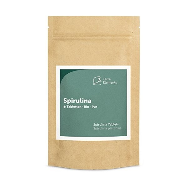 Terra Elements Spiruline bio comprimés 240 à 500 mg I 100% pure I vegan I qualité crue