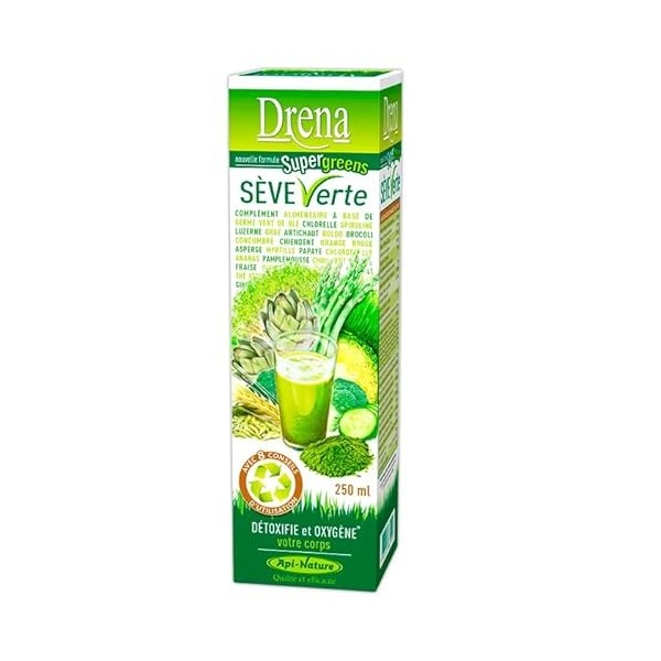 Super Greens Sève Verte 250 ml - Algue spiruline, Chlorelle, extraits de plantes, fruits et légumes - Détox drainant et purif