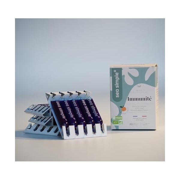 SEA SIMPLE - EXTRAIT DE SPIRULINE BIO titré à 2g/L DE PHYCOCYANINE - PÊCHE - ORIGINE FRANCE - 20 ampoules de 10 mL
