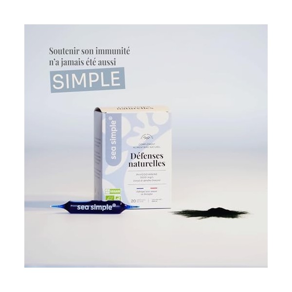 SEA SIMPLE - Extrait de spiruline Bio titré à 1g/L DE PHYCOCYANINE - ORIGINE FRANCE - 20 ampoules de 10 mL