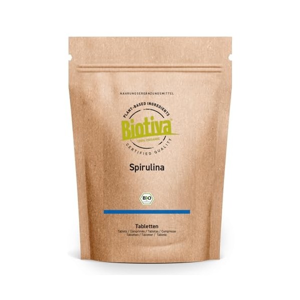 Comprimés de spiruline bio - 500g - Qualité biologique supérieure - Hautement dosé - Algue arthrospira platensis - Biotiva