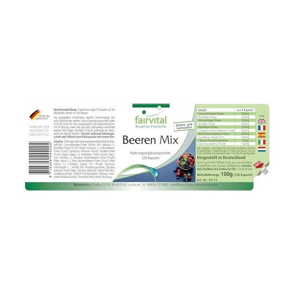 Fairvital | Baies Pur VEGAN - dose élevée - 120 capsules - 8 baies spiruline