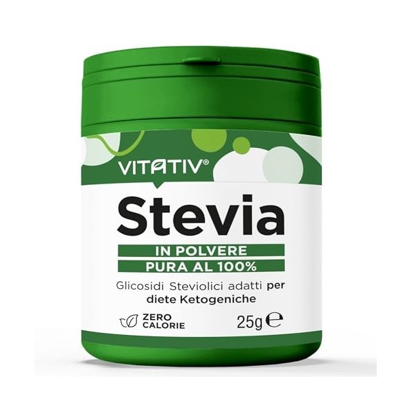 VITATIV Stevia Pure en poudre – Rébaudioside à 98 % édulcorant naturel – zéro calorie, idéal pour les régimes cétogènes, végé