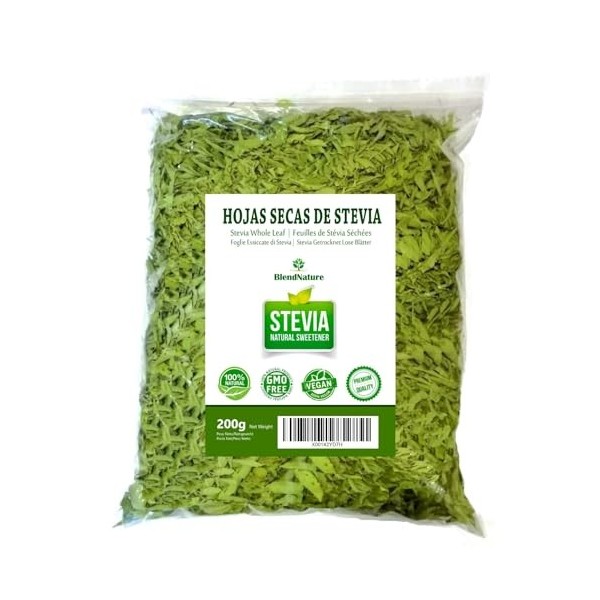 Feuilles de stévia 100 % pures et naturelles-Sélection de qualité supérieure 200g-Végétalien-Cadeau de boule dinfuseur