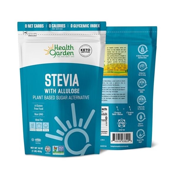 Health Garden Stevia avec édulcorant allulose – Alternative naturelle au sucre végétal avec zéro calorie – Idéal pour les rég