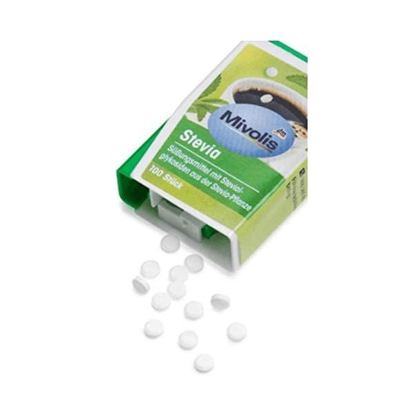 Stevia Lot de 100 comprimés édulcorants avec steviolglycosides de la plante Stevia sans lactose et arômes