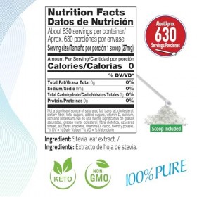 Poudre de stévia 100 % pure, sans édulcorant artificiel, extrait de feuille verte de stévia | zéro calorie et compatible avec