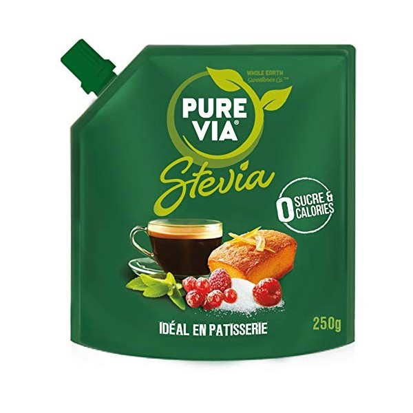 PURE VIA - Lot de 2 Poudre Cristallisée Stevia – Zéro Calorie – 250g Stévia