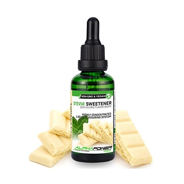 ALPHAPOWER FOOD Stevia liquide, arôme - SET SUPER ÉCONOMIQUE 5x50 ml chocolat blanc, biscuit au beurre, tarte aux pommes cann