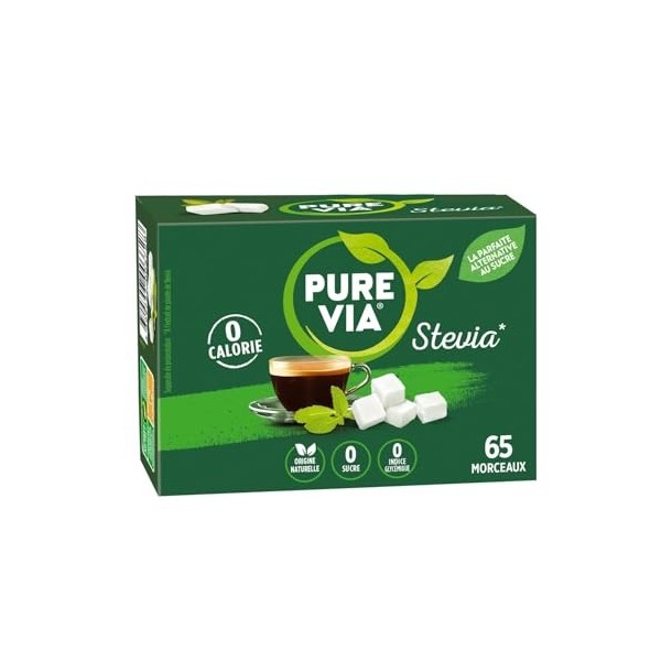 PURE VIA – Édulcorant Naturel en Morceaux à la Stévia, Douceur Pure et Pratique Boîte 130g - Lot de 3 - vendu par Lot