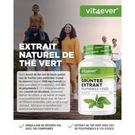Extrait de Thé Vert 300 Comprimés - Hautement Dosé avec 2000 mg d’Extrait de Thé Vert, 300 mg d’EGCG et 1000 mg de Polyphénol