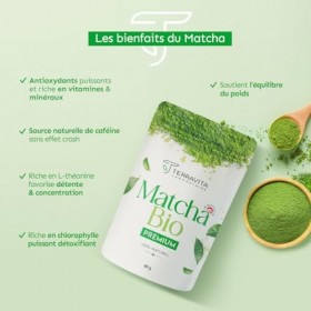 Thé Matcha BIO 80g | Grade Premium Japonais | Faible Amertume | Récolté à la Main au Japon Shizuoka | Poudre de Thé Vert Ma