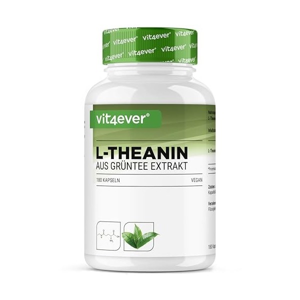 L-Théanine - 180 gélules - 750 mg par portion journalière - à partir dextrait naturel de thé vert - hautement dosé - végétal